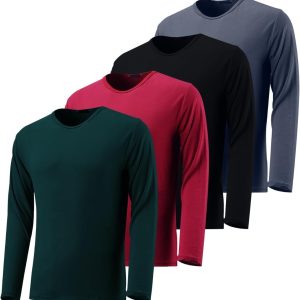 4 Packs: Men Quick Drying Long Sleeve Sports Performance T-Shirt, Sports Running Gym Exercise Long Sleeve T-Shirt top