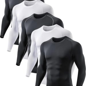 5 or 4 Pack Men Compression Shirts Long Sleeve UPF SPF Rash Guard Workout Base Layer Undershirt Gear