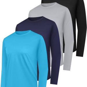 4 Pack Men Quick Drying Sun Protection Long Sleeve Shirts Moisture Wicking Workout Shirt Performance Tee Shirts