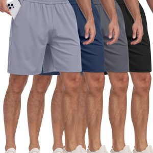 4 Pack Men Athletic Gym Shorts with Pockets,Running Workout Basketball Hiking Shorts for Men