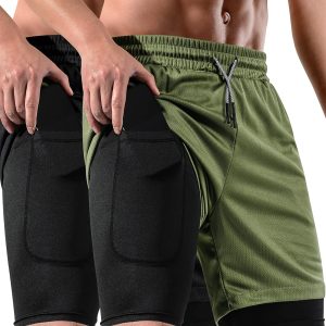 2 in 1 Men Shorts Casual 2 Pack, Running Gym Shorts for Men 7 Inch, Workout Shorts Men with Pockets &Towel Loop